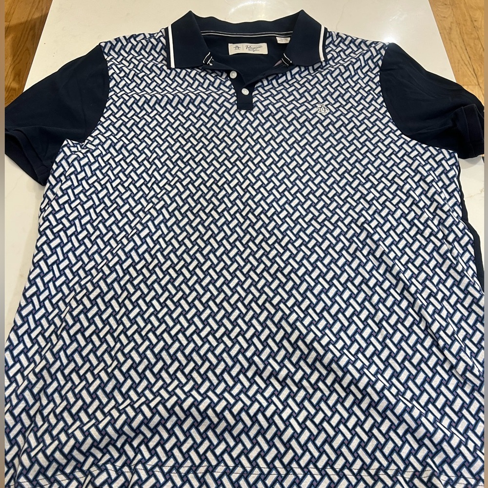 Original Penguin Navy and White Geometric Polo Shirt